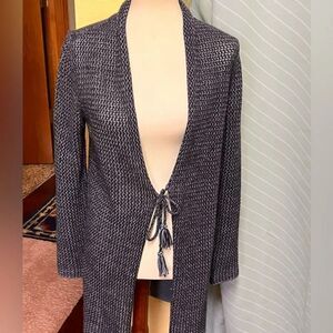 EUC J Jill Blue Open Knit Cadigan Tassel Close #C42